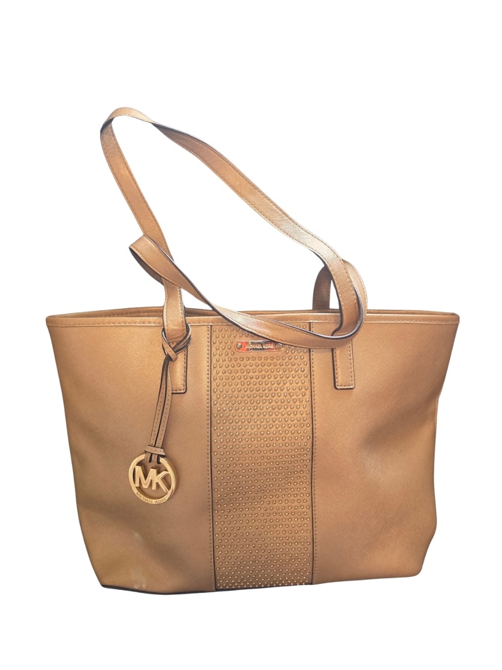 Michael Kors Rose Gold Leather Tote Bag with Logo Charm